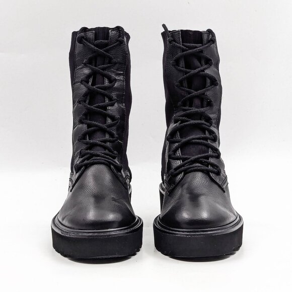 Paul Green Women Kaiden Black Leather Fabric Lace Combat Boots size 6.5US AUS 4 - Picture 2 of 10